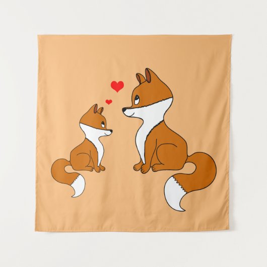 Tenture Renards mignons avec des coeurs, dessinés à la mai (Devant)