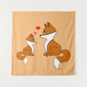 Tenture Renards mignons avec des cœurs, dessinés à la main (Devant)