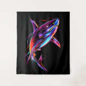 Tenture Requin Néon Vibrant Océan Digital Moderne (Devant)