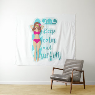 Tenture Restez calme et surf sur la brunette fille Carte