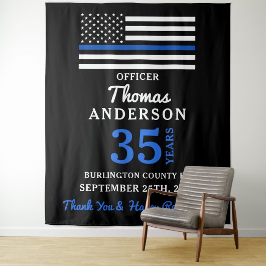 Tenture Retraite de police personnalisée Ligne bleue mince (En situation)