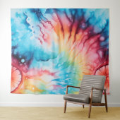 Tenture Retro 1960 Rainbow Tie Dye Style Tapestry (En situation (horizontale))