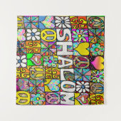 Tenture Retro 60s Psychedelic Shalom LOVE (Devant (Horizontal))
