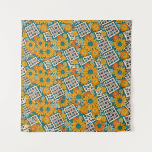 Tenture Retro 70s Floral Patchwork Pattern (Devant (Horizontal))