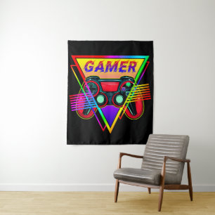 Tenture Rétro Arc-en-ciel Coloré Joueur de Jeux Informatiq
