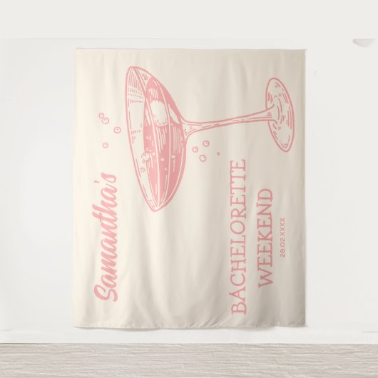 Tenture Retro Bachelorette Party Backdrop Cocktail rose (Devant)