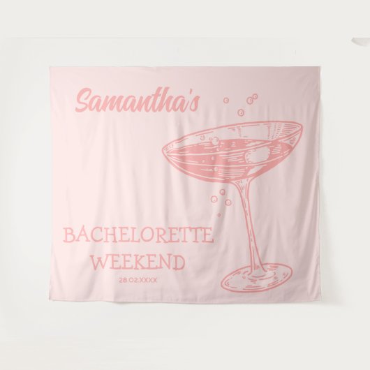 Tenture Retro Bachelorette Party Backdrop Cocktail rose (Devant (Horizontal))
