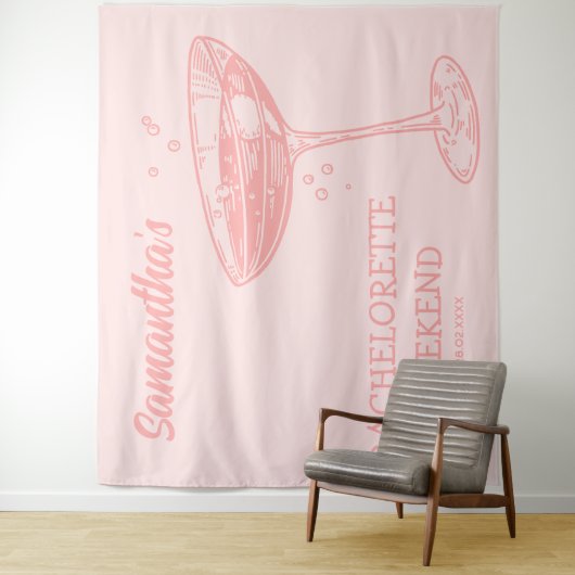 Tenture Retro Bachelorette Party Backdrop Cocktail rose (En situation)