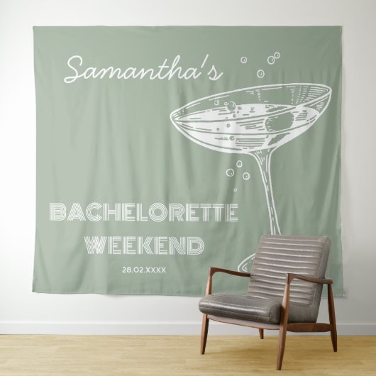 Tenture Retro Bachelorette Party Backdrop Cocktail vert (En situation (horizontale))