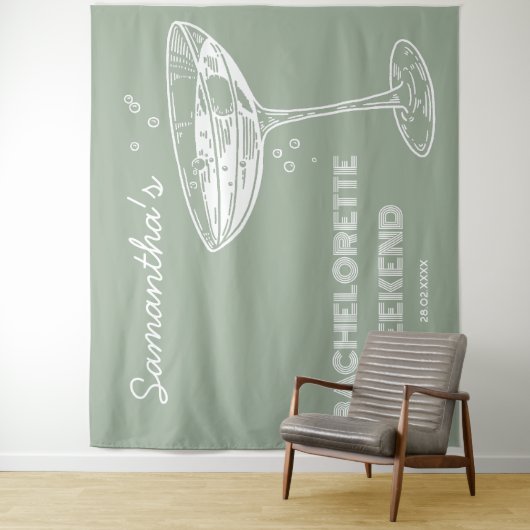 Tenture Retro Bachelorette Party Backdrop Cocktail vert (En situation)