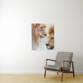 Tenture Retro Lions Art - Art classique de mur de la faune (En situation)
