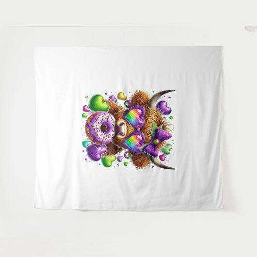 Tenture Retro Mardi Gras, Vache des Highlands (Devant (Horizontal))