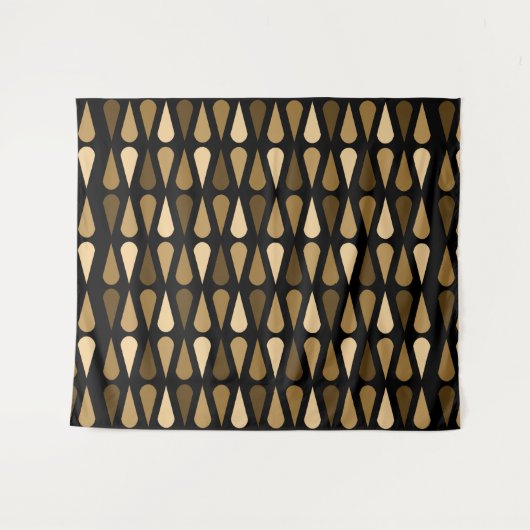 Tenture Retro Midcentury Teardrops Black Brown (Devant (Horizontal))