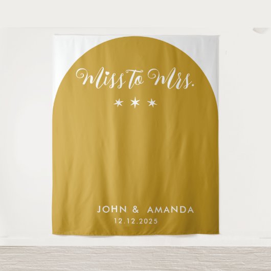 Tenture Retro Miss to Mrs Shower Nuptial Moutarde Bohème (Devant)