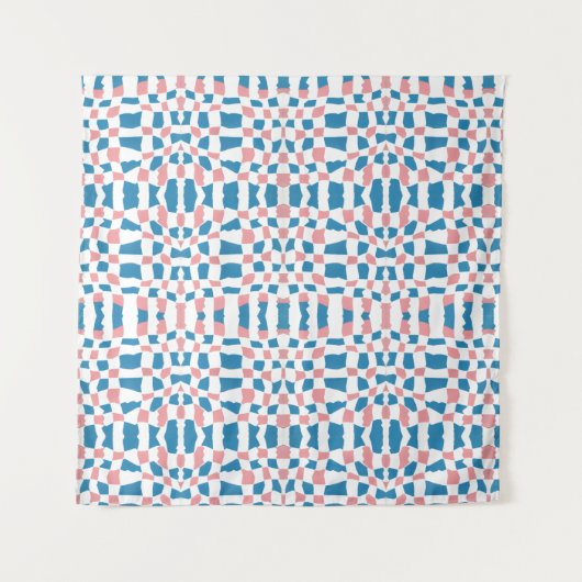 Tenture Rétro Mod Damier Abstrait Rose Bleu (Devant)
