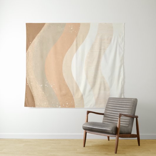 Tenture Retro Mod Waves Earthy Neutral Design (En situation (horizontale))