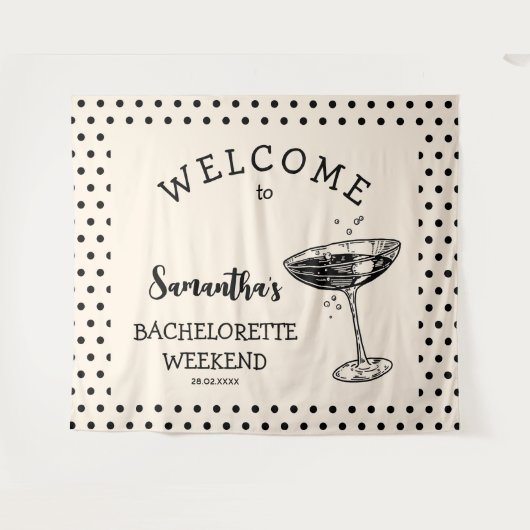 Tenture Retro Polka Bachelorette Party Backdrop Cocktail (Devant (Horizontal))