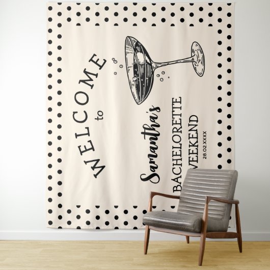 Tenture Retro Polka Bachelorette Party Backdrop Cocktail (En situation)