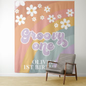 Tenture Rétro Rainbow Groovy One 1er Anniversaire (En situation)