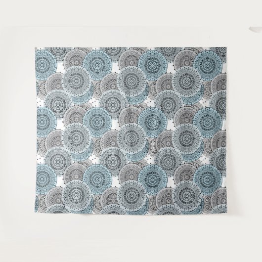 Tenture Rétro, rétro motif, bleu et gris, élégant (Devant (Horizontal))