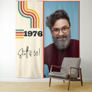 Tenture Retro Stripe Vintage 1976 Photo Tapestry Orange