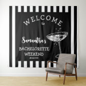 Tenture Retro Stripes Bachelorette Party Backdrop Cocktail (En situation (horizontale))