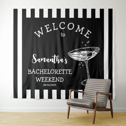 Tenture Retro Stripes Bachelorette Party Backdrop Cocktail (En situation (horizontale))