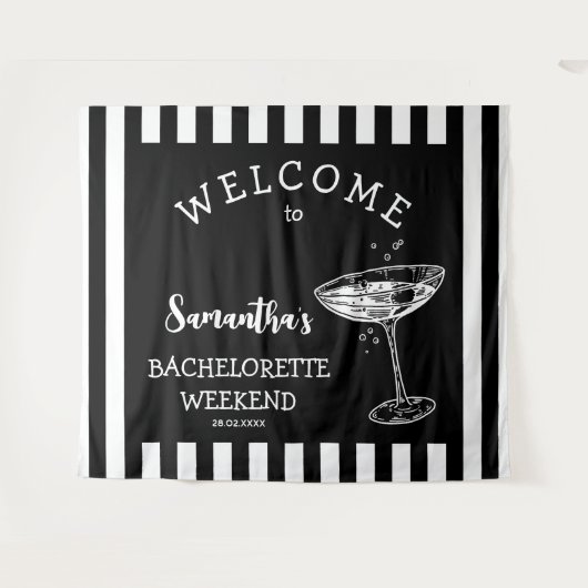 Tenture Retro Stripes Bachelorette Party Backdrop Cocktail (Devant (Horizontal))