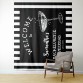 Tenture Retro Stripes Bachelorette Party Backdrop Cocktail (En situation)