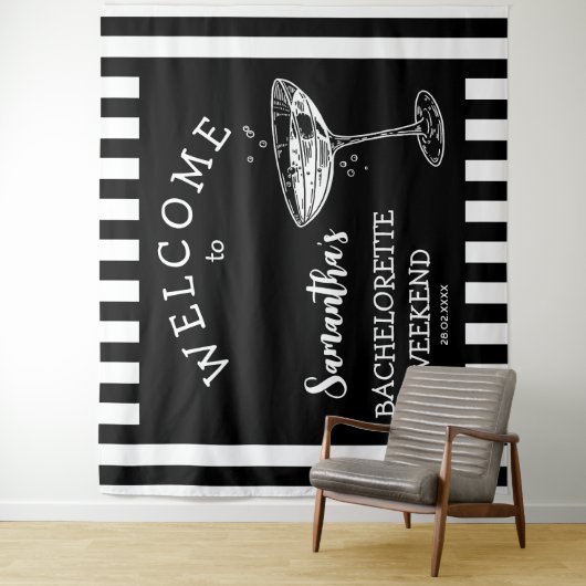 Tenture Retro Stripes Bachelorette Party Backdrop Cocktail (En situation)