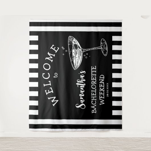 Tenture Retro Stripes Bachelorette Party Backdrop Cocktail (Devant)