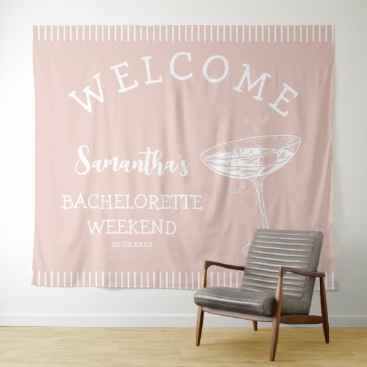 Tenture Retro Stripes Bachelorette Party Backdrop Cocktail (En situation (horizontale))