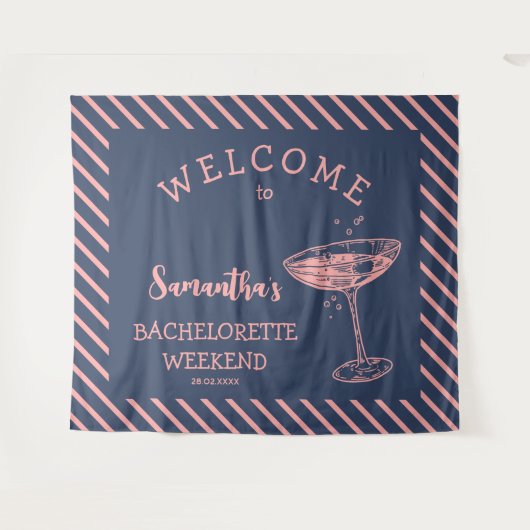 Tenture Retro Stripes Bachelorette Party Backdrop Cocktail (Devant (Horizontal))