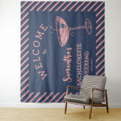 Tenture Retro Stripes Bachelorette Party Backdrop Cocktail (En situation)