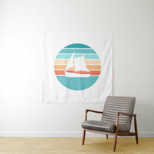 Tenture Retro Sunset Effet Perdu + Voilier (En situation)