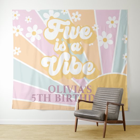 Tenture Retro Sunshine Deux Groovy Pastel Joyeux Anniversa (En situation (horizontale))