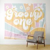 Tenture Retro Sunshine Groovy Un Anniversaire Pastel Daisy (En situation (horizontale))
