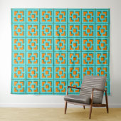 Tenture Retro Turquoise and Orange Trellis Tapestry (En situation (horizontale))