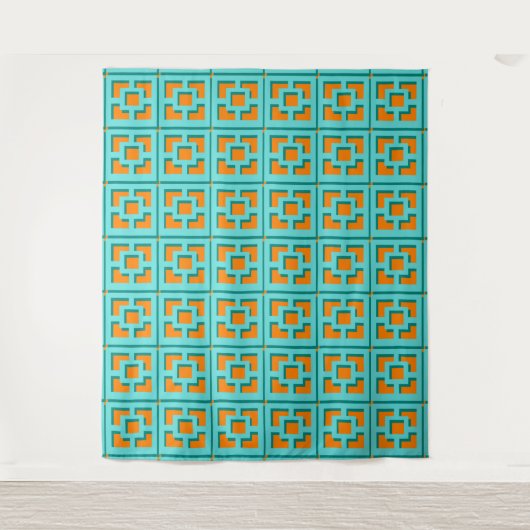 Tenture Retro Turquoise and Orange Trellis Tapestry (Devant)