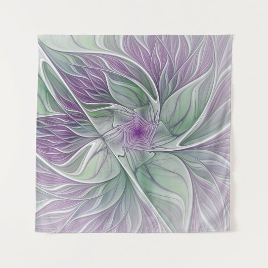 Tenture Rêve de fleurs, Abstrait violet vert Fractal Art (Devant (Horizontal))