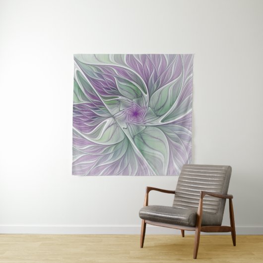Tenture Rêve de fleurs, Abstrait violet vert Fractal Art (En situation (horizontale))
