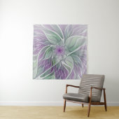 Tenture Rêve de fleurs, Abstrait violet vert Fractal Art (En situation)