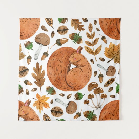 Tenture Rêves d'automne : Aquarelle écureuil paradis (Devant)