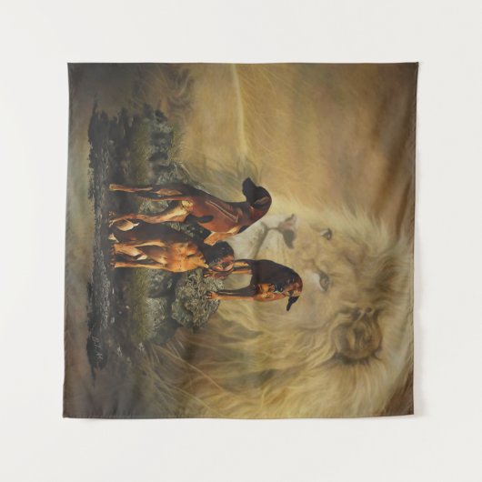 Tenture Rhodesian Ridgeback avec Lion (Devant (Horizontal))