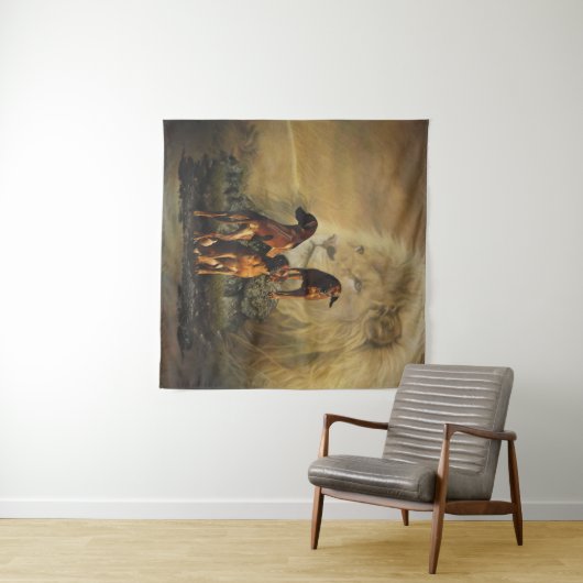 Tenture Rhodesian Ridgeback avec Lion (En situation (horizontale))