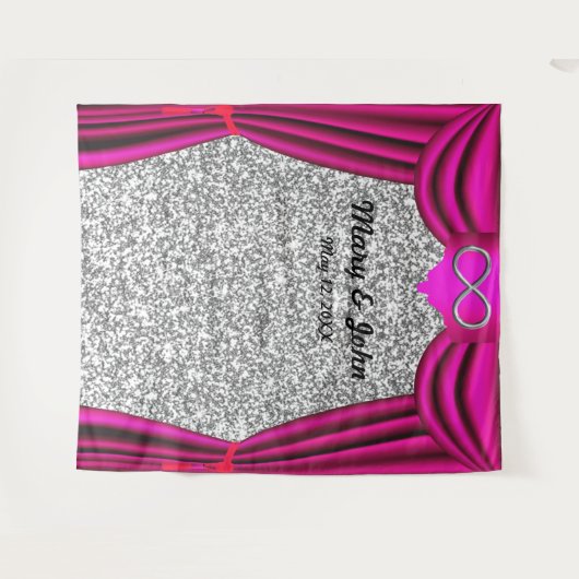 Tenture Rideau rose à paillettes argentées en forme d'infi (Devant (Horizontal))