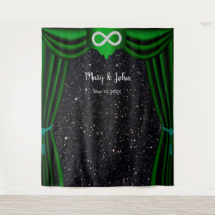 Tenture Rideau Vert Infini Diamant Paillettes Noires