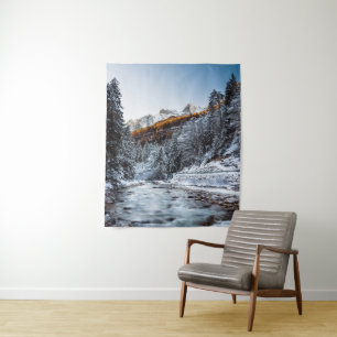 Tenture Rivière d'automne et d'hiver, forêt et montagnes