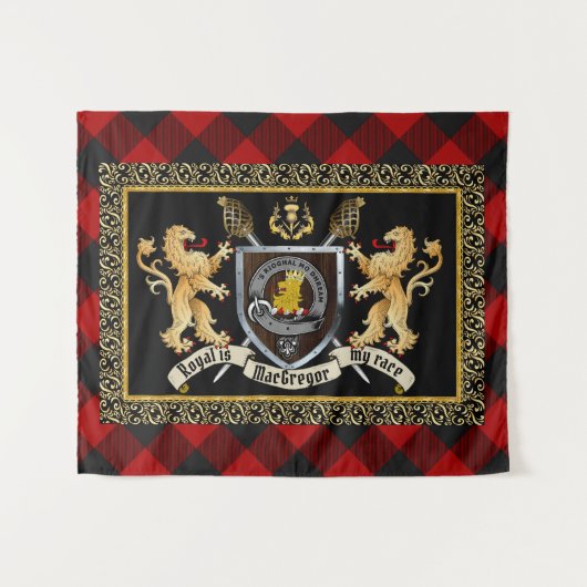 Tenture Rob Roy MacGregor Clan Badge & Motto avec Lions (Devant (Horizontal))