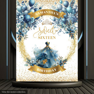 Tenture Robe aquarelle Blue Gold Sweet Sixteen Party